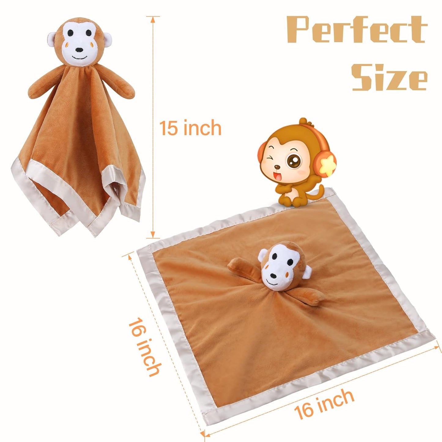Pro Goleem Monkey Loveys - Soft Security Blanket & Snuggle Toy for Babies | 16 Inch Gift for Boys & Girls