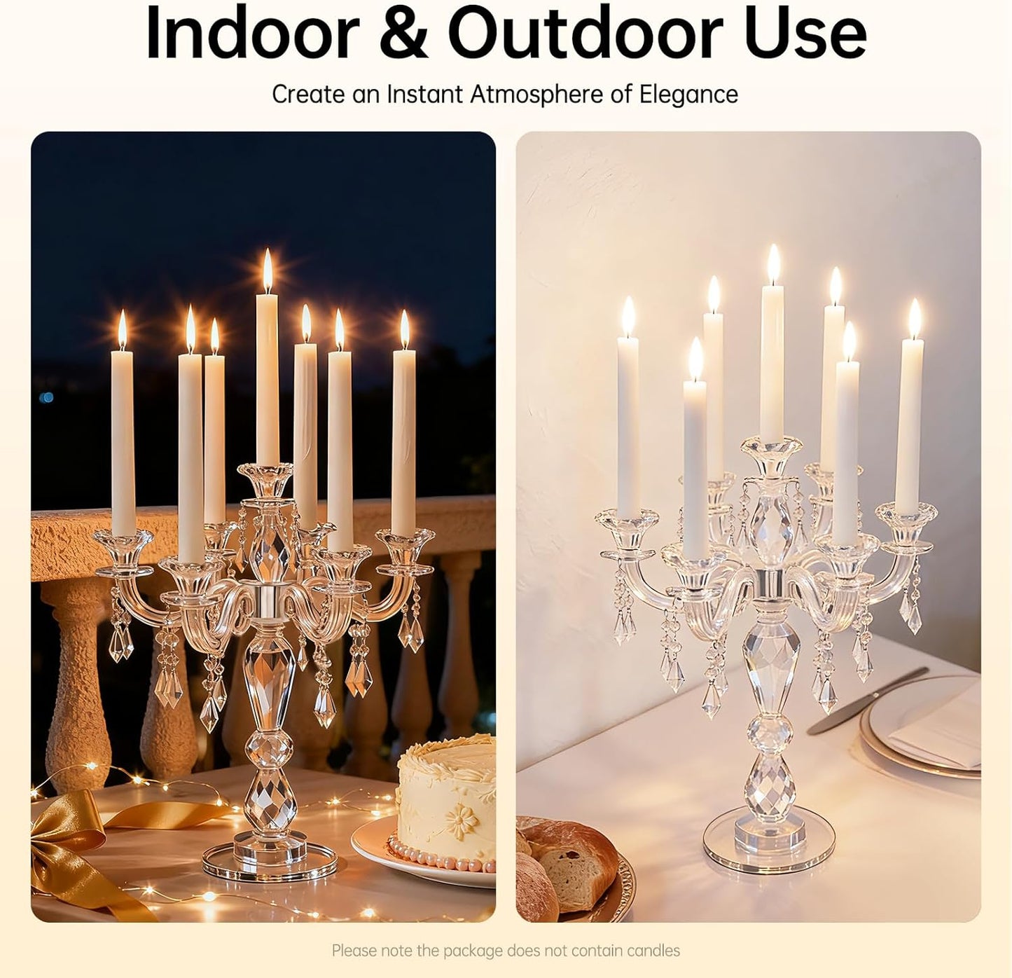 Skiennix Glass Candle Holder - 7-Arm 14 Inch Clear Candelabra Centerpiece for Weddings & Parties