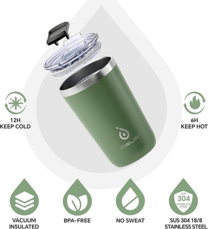 Ideus 20 oz Travel Coffee Mug - Double Wall Stainless Steel, Splash Proof Lid, Avocado Green
