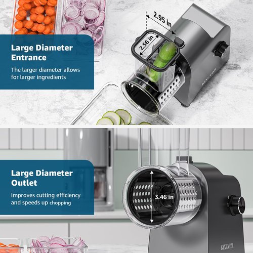 5-In-1 Electric Cheese Grater, Salad Shooter with 5 Different Shapes of Blades, 250W Automatic Cheese Shredder, Rotary Switch Kitchen Electric Slicer for Cheese, Fruits, Vegetables
