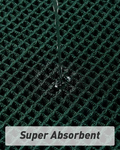 AMOAMI Upgraded Waffle Bath Mat, Super Absorbent Non Slip Bath Mats for Bathroom Floor, Machine Washable Bathroom Rugs with Tassels, Rubber Backed Bathroom Mats, Ultra Soft, 17" x 24", Dark Green
