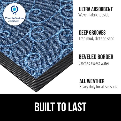 GORILLA GRIP Waterproof All-Season WeatherMAX Doormat - Stain & Fade Resistant, Easy Clean, 29x17, Ocean Blue Waves