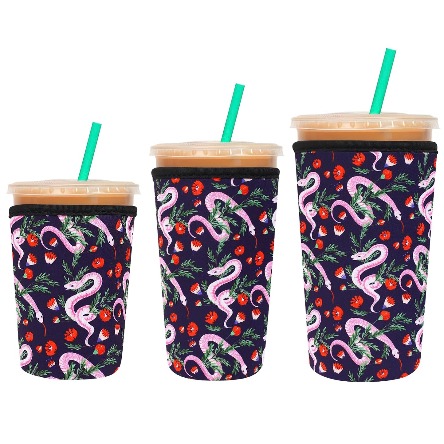 3 Pack Reusable Sleeve for Iced Coffee Cup, Coffee Neoprene Sleeve for Iced&Hot Drinks, Coffee Sleeve Compatible with Starbucks, Dunkin Coffee.(Mysterious Snake)