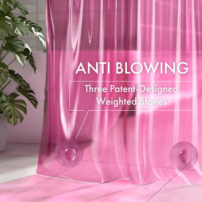 AmazerBath No Hook Shower Curtain and Liner 3-in-1, 8G Luxury Heavy Duty Clear Hot Pink No Hook Shower Curtain Liner, 72x75 Cute EVA Bathroom Weighted Plastic Shower Curtain with 3 Heavyweight Stones