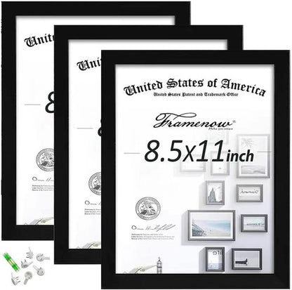 8.5x11 Picture Frames Set of 3 by [Brand Name] - Shatter-Resistant Glass for Wall & Tabletop Display