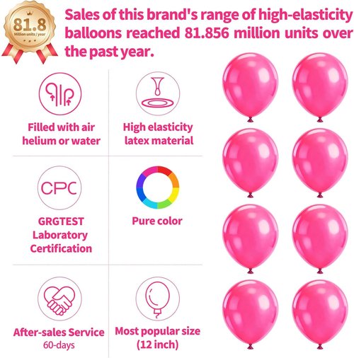 Hot Pink Latex Balloons - 110pcs 12-Inch Balloons for Birthday Party, Baby Shower & Wedding | Includes 2 Ribbons