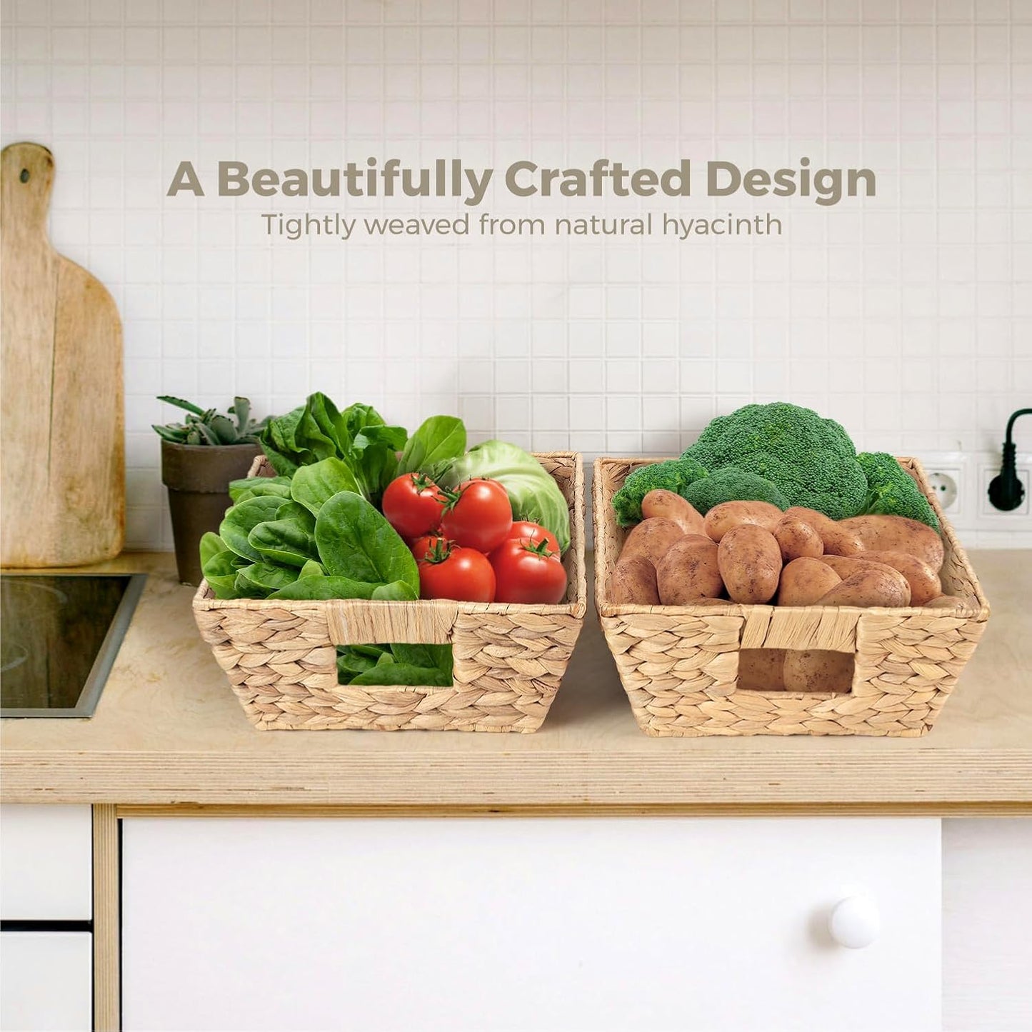 Water Hyacinth Snack Baskets by [Brand Name] - Set of 3 Wicker Organizers with Handles | Perfect for Office Use
