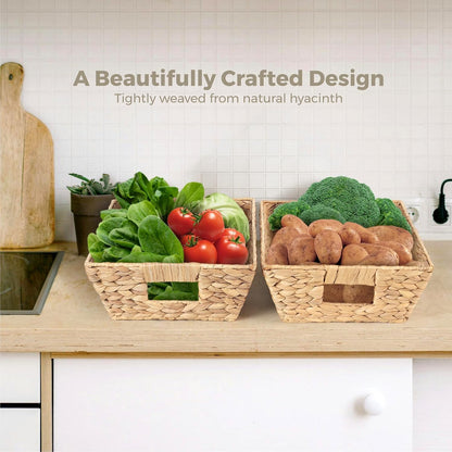 Water Hyacinth Snack Baskets by [Brand Name] - Set of 3 Wicker Organizers with Handles | Perfect for Office Use