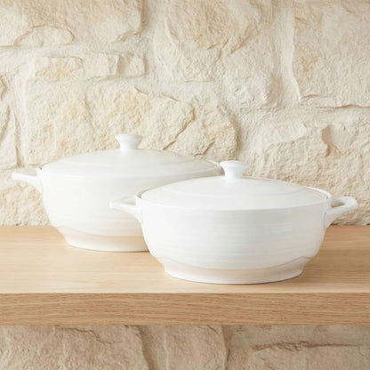 Regine Switzerland Oval Casserole Dish - 1.9 Quart French White Ceramic with Lids | 9" x 6.5" Baking Dish for Casseroles & Lasagna
