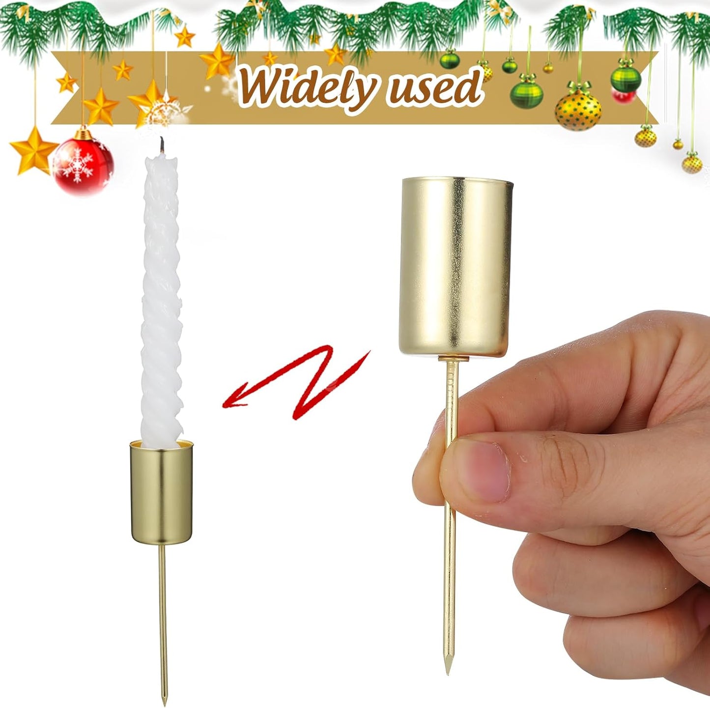 Skiennix Christmas Candle Holders - 5 Pcs Metal Spike Stand for Festive Decor | Golden Finish