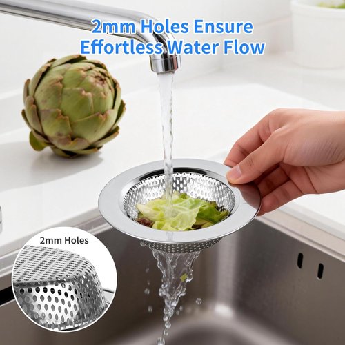 Chefbee Kitchen Sink Drain Strainer - 4 Pack Stainless Steel Sink Drain Cover Filter Food Catcher Basket with Wide Rim 4.4”, Kitchen Accessories