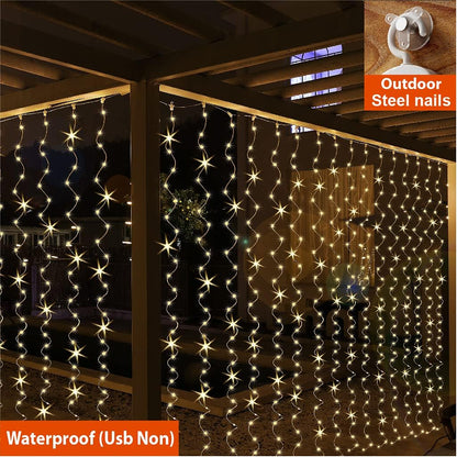 ZSJWL 300 LED Curtain Fairy Lights - Remote Control, 8 Modes, 9.8 x 9.8 Ft, Warm White Twinkle Lights for Bedroom & Events