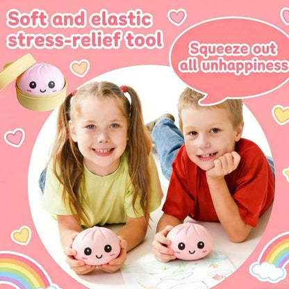 Dumpling Squishy Mystery Box - Super Soft Slow Rising TPR Smiley Face Fidget Toy | Pink Sensory Fun