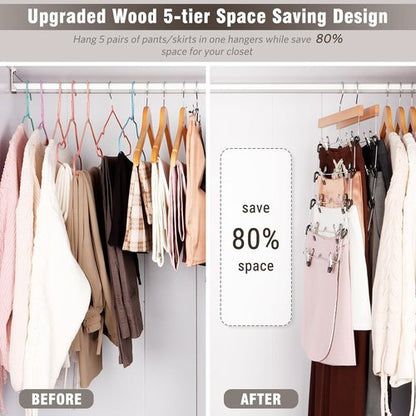 DOIOWN Skirt Hangers - Space-Saving Beechwood Clips for Women | 3-Pack 5-Tier Closet Organizer