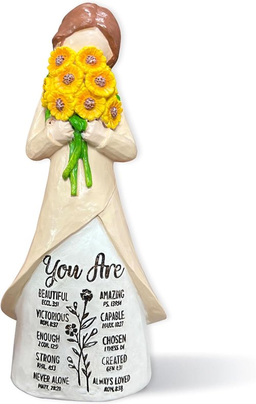 Christian Figurine - Hand-Painted Sunflower Resin Doll with Bible Verses | Spiritual Home Decor Gift for Women
