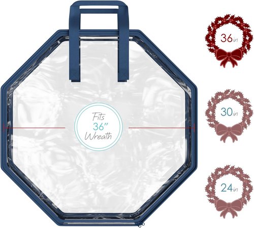 Hearth & Harbor Wreath Storage Container - Premium Clear Christmas Wreath Bag with Dual Zipper & Handles - 36" Organizer Box