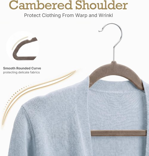 HOUSE DAY Velvet Hangers - Non-Slip Heavy Duty Clothes Hangers | 60 Pack Taupe, Space-Saving Design