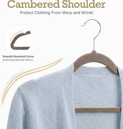 HOUSE DAY Velvet Hangers - Non-Slip Heavy Duty Clothes Hangers | 60 Pack Taupe, Space-Saving Design