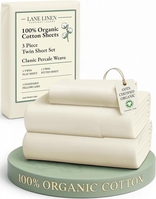 LANE LINEN 100% Organic Cotton Twin Bed Sheet Set - Soft & Breathable 3-Piece Bedding in Natural