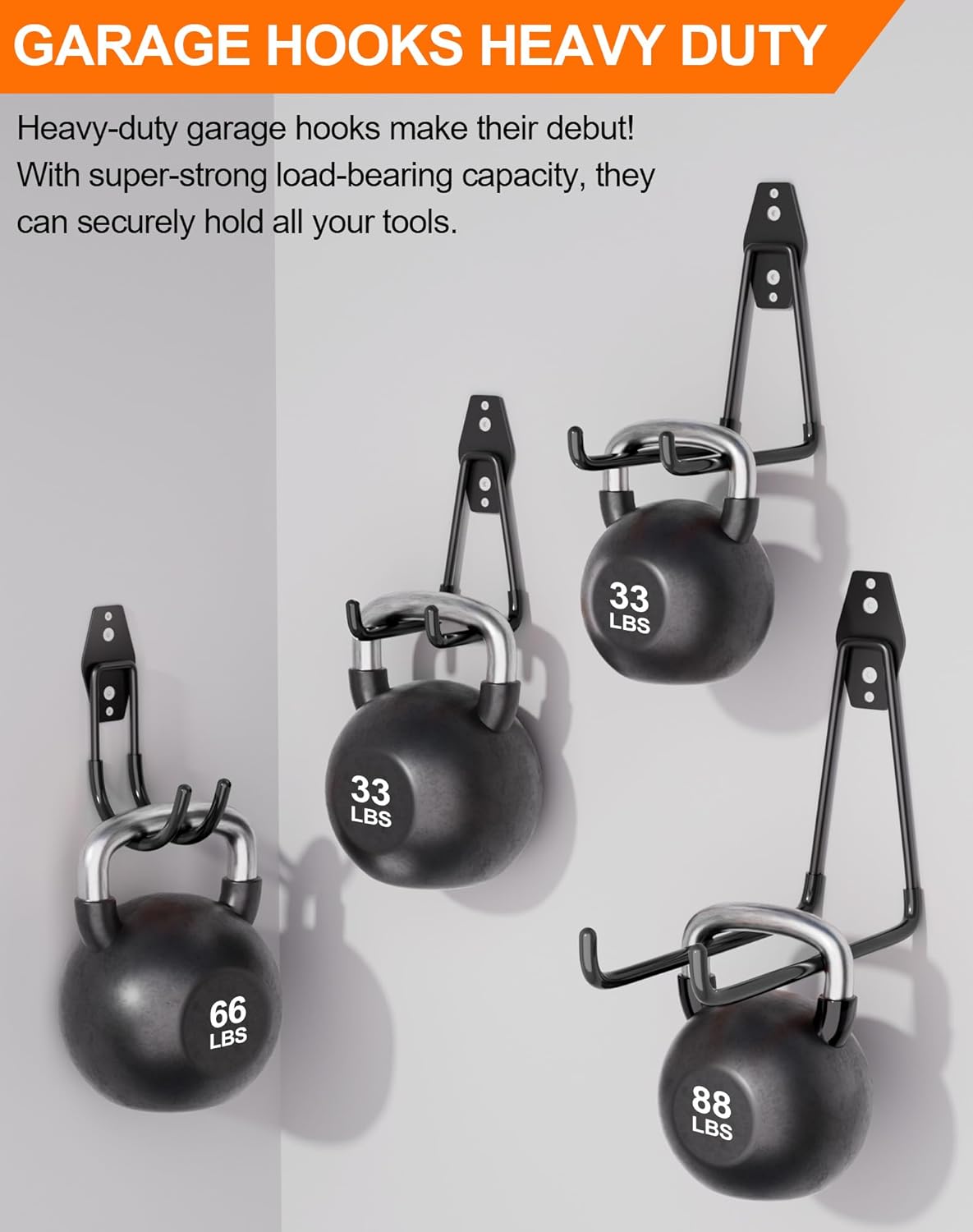 QcoQce Heavy-Duty Garage Hooks - 14 Pack Wall Mount Storage Solution for Bikes, Ladders & Tools