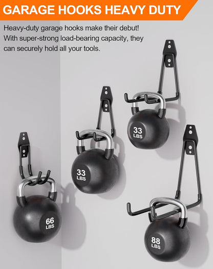 QcoQce Heavy-Duty Garage Hooks - 14 Pack Wall Mount Storage Solution for Bikes, Ladders & Tools