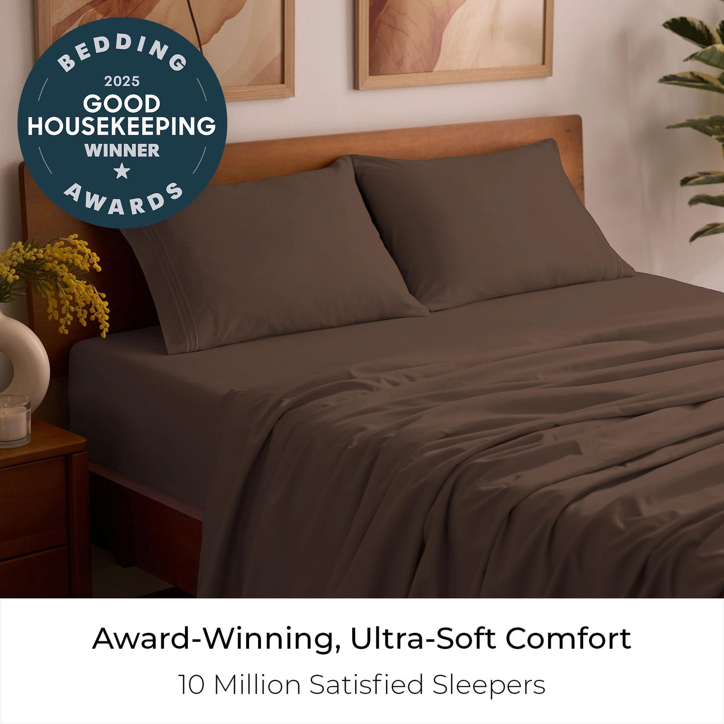 Mellanni Full Sheets Set - 4 PC Iconic Collection Bedding - Hotel Luxury, Extra Soft, Cooling Bed Sheets - Wrinkle, Fade, Stain Resistant (Full, Brown)