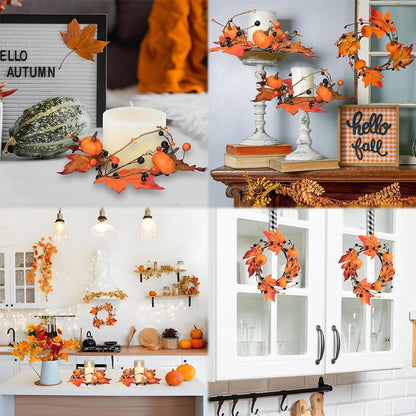 Skiennix 3-Piece Fall Candle Rings - Autumn Maple Leaves & Pumpkins | Perfect for Thanksgiving & Halloween Decor