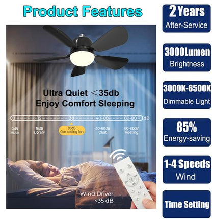 2Pack Socket Fan Light, Ceiling Fans With Lights and Remote, E26 Screw-in Socket Ceiling Fan Bulb With Dimmable LED, Airflow Quiet Fan for Bedroom Living Room Kitchen - Black