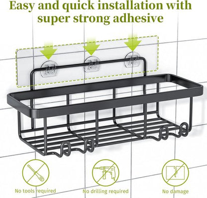 Adhesive Shower Caddy - 5 Pack Rustproof Stainless Steel Bathroom Organizers | Large Capacity, No Drilling, Black