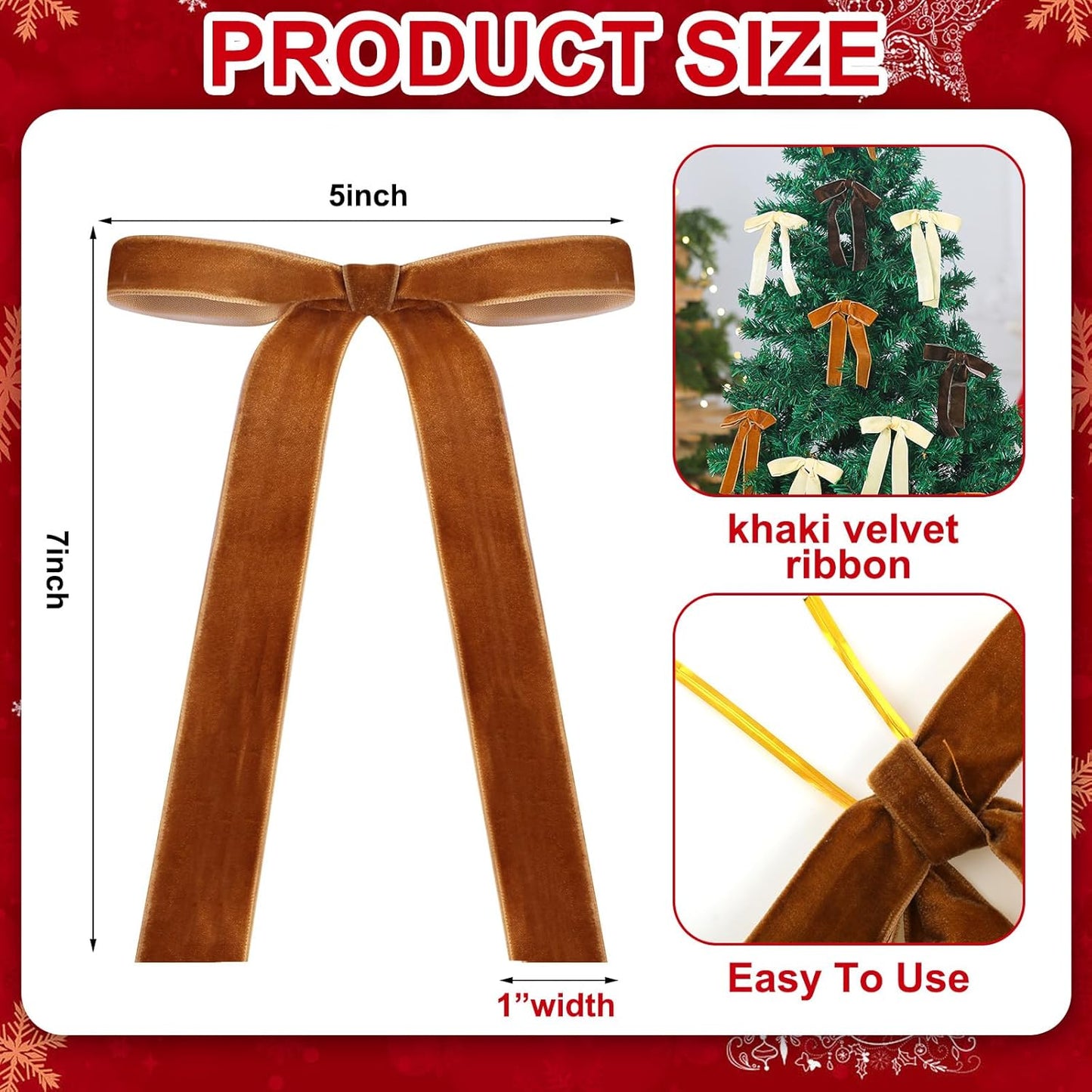 Skiennix Velvet Bows - 24 Pcs Christmas Tree Ornaments | Khaki 5x7 Inch Wedding Decor