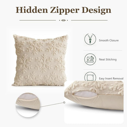 Beige Snowflake Christmas Pillow Covers 18x18 (2 Pack) - Visiontex