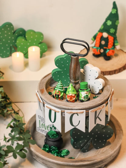 St. Patrick's Day Gnome Decorations - 3Pcs Lucky Resin Ornaments for Tiered Tray | Home Decor