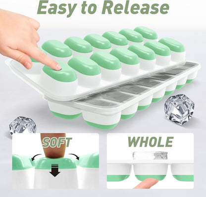Skiennix Ice Cube Tray - 4 Pack Durable Stackable Trays with Removable Lids | Easy-Release Design for Cocktails & Coffee