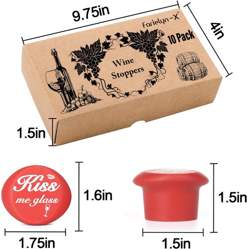 Farielyn-X 10 Funny Wine Bottle Stoppers and Gift Box, Cute Silicone Reusable Caps Bottle Sealers with a Funny Saying for Wine Beverage and Beer Bottles(Five Colors)