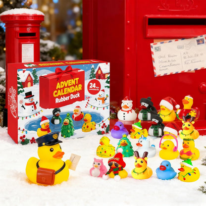 Skiennix 24 Pcs Christmas Rubber Ducks - Fidget Toys for Advent Countdown & Stocking Stuffers