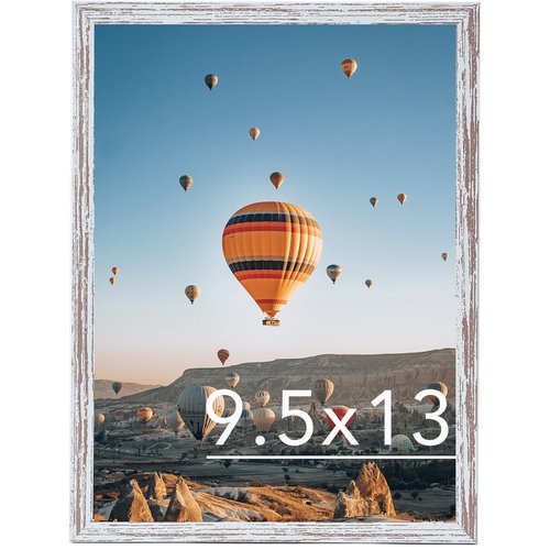 JCJMY 9.5x13 Picture Frame Rustic White for Wall Hanging, Wall Mounting Horizontally or Vertically, 9.5 x 13 Wall Gallery Poster Photo Frame with Shatter Resistant Plexiglass, Rustic White