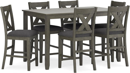 Signature Design by Ashley Caitbrook Casual Dining Table & Upholstered Bar Stools Set - 7 Pieces in Gray