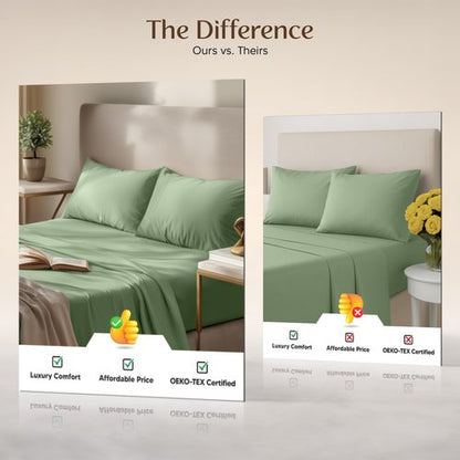 Utopia Bedding King Sheet Set – 4 Piece Bed Sheets for King Size Bed, Soft and Breathable Microfiber, Includes 1 Fitted Sheet, 1 Flat Sheet and 2 Pillowcases (Sage)