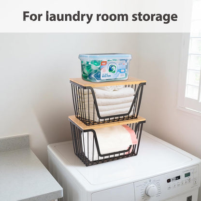 Skiennix Onion & Potato Storage Bins - Stackable Wire Organizers for Pantry | Large Capacity Baskets