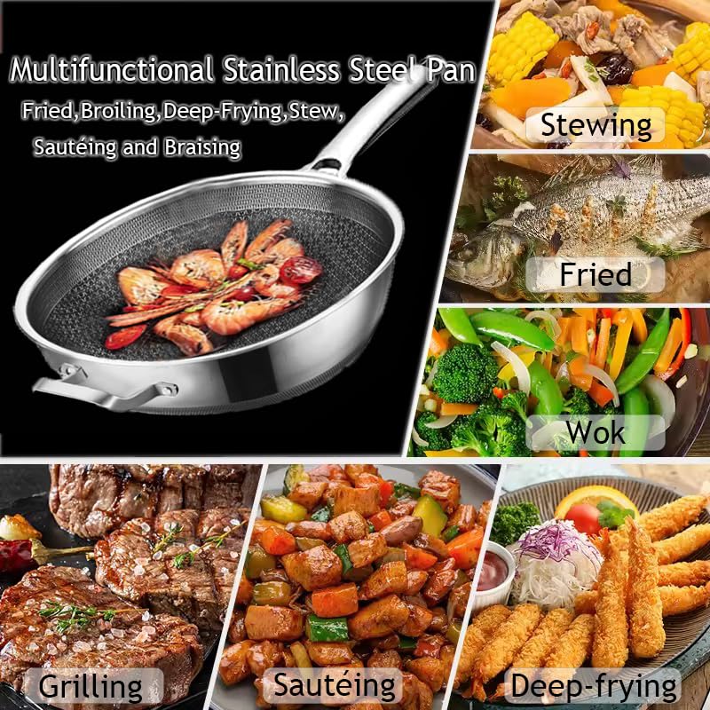 Toutrop Wok Pan,Hybrid Nonstick 14 Inch Wok with Lid,Induction Non Stick Stainless Steel Large Deep Woks&Stir-Fry Pans,Frying Pan,Stay-Cool Handle Skillets,PFOA Free,14 Inch Wok Pan