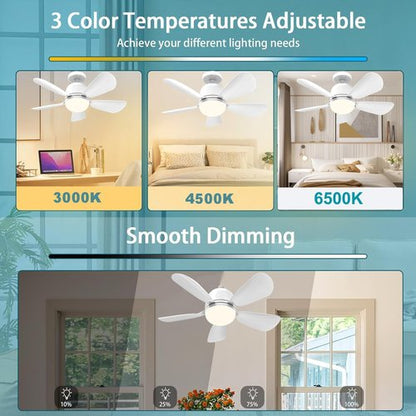 2Pack Socket Fan Light, Ceiling Fans with Lights and Remote, E26 Screw in Light Socket Ceiling Fan Light Bulb, Dimmable Lower Powerful Airflow Quiet LED Fan Lights for Bedroom Living Room Kitchen