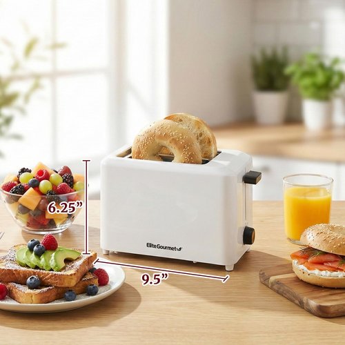 Elite Gourmet Cool Touch Toaster - 7 Toast Settings, Slide-Out Crumb Tray, Extra Wide 1.5" Slots | White