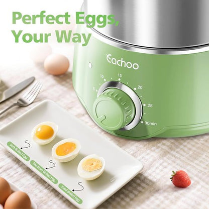 CACHOO 14-Egg Hard Boiled Egg Cooker - Rapid Stainless Steel Boiler with Timer & Auto Shut Off | Retro Green
