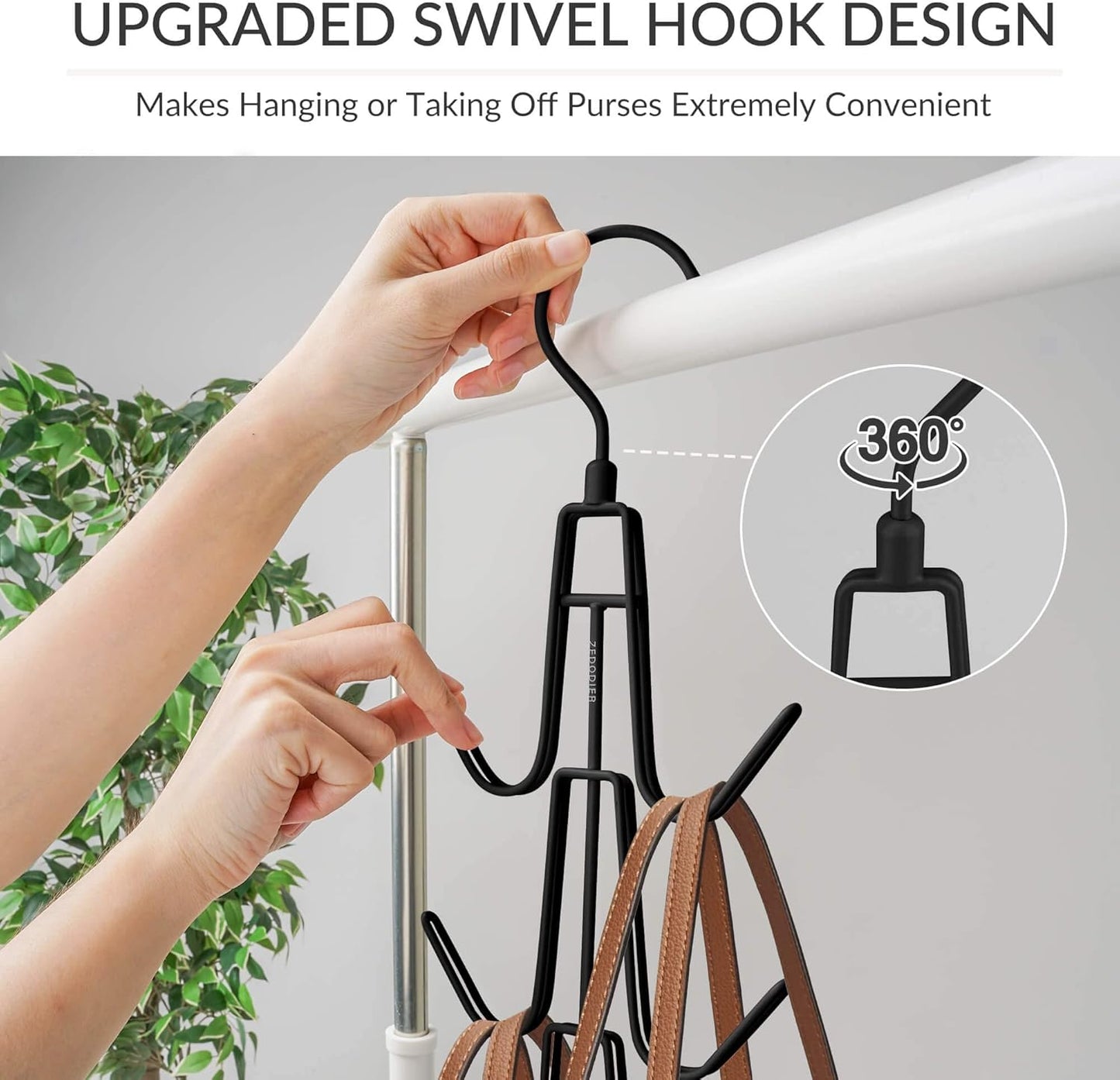 ZEDODIER Purse Organizer - Heavy-Duty Hanging Hanger Holds Up to 12 Purses | Black, Space-Saving Design