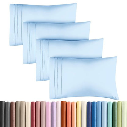 Queen Pillow Cases Set of 4 - Ultra Soft Hotel Quality Pillowcase Covers - Comfy, Cozy & Wrinkle Free - Shrink, Stain & Fade Resistant - Machine Washable Pillow Protectors - 4 Piece Set - Light Blue