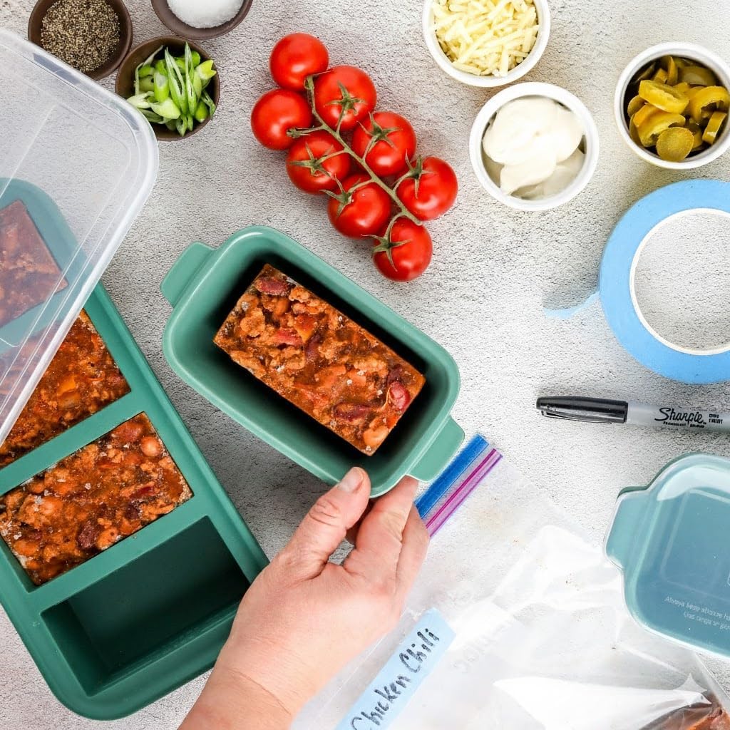 Souper Cubes Stoneware Baking Dishes - Premium Mini Ceramic 5" x 3" Oven Dishes with Silicone Covers, Set of 4 - Kale