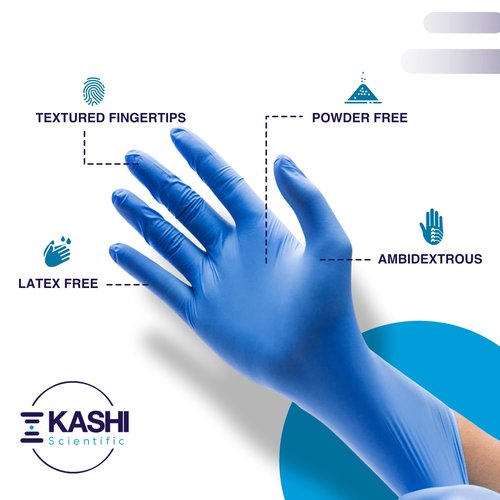 Kashi Scientific Medical Examination Nitrile Gloves - Medium - Powder-Free, Latex-Free, Finger Tip Textured, 4mil Thick Blue Glove, Patient & Food Safe - 10 Box of 100 Gloves, Case of 1000