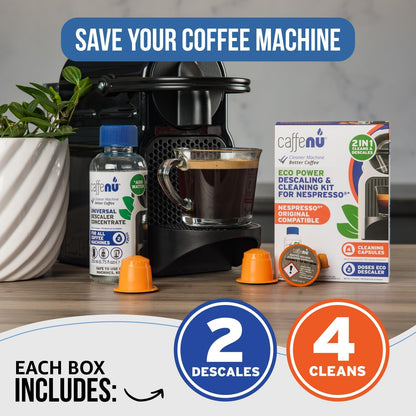 Nespresso Descaling Kit & Cleaning Pods - 2 Use Solution + 4 Cleaner Pods for Better Tasting Coffee