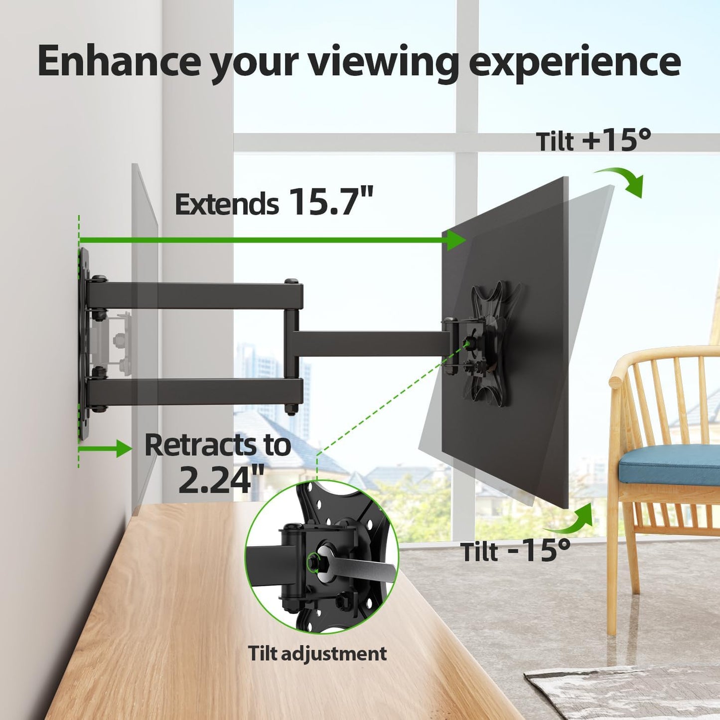 USX MOUNT Full Motion TV Wall Mount - Universal Corner Bracket for 13-32 Inch TVs | Swivel & Tilt, VESA 100x100mm, Up to 33LBS