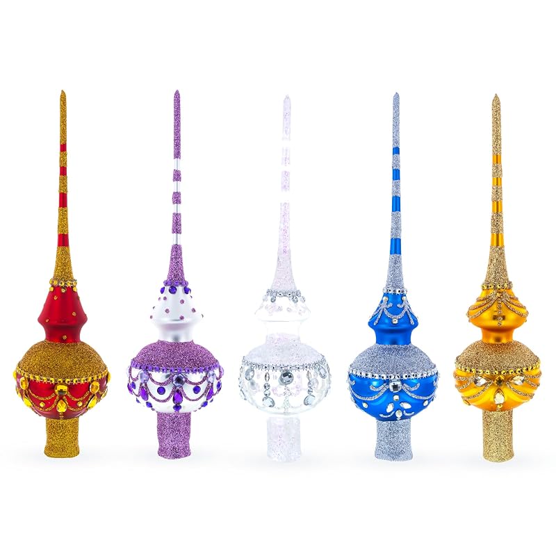 Glossy Blue Glass Christmas Tree Topper 11 Inches with Sparkling Finish